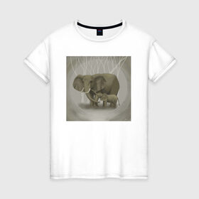 Женская футболка хлопок с принтом Слоны в Петрозаводске, 100% хлопок | прямой крой, круглый вырез горловины, длина до линии бедер, слегка спущенное плечо | иллюстрация | рисунок | серый | слон | слоненок