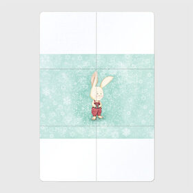 Магнитный плакат 2Х3 с принтом Зайчик с подарком в Петрозаводске, Полимерный материал с магнитным слоем | 6 деталей размером 9*9 см | Тематика изображения на принте: зайчик | зима | красный | малыш | новый год | подарок | ребенок | снежинка