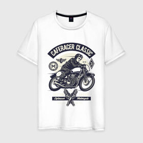 Мужская футболка хлопок с принтом кафе гонщик классический в Петрозаводске, 100% хлопок | прямой крой, круглый вырез горловины, длина до линии бедер, слегка спущенное плечо. | motorcycle | racer | гонщик | мотоцикл