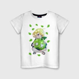 Детская футболка хлопок с принтом Суйка в Петрозаводске, 100% хлопок | круглый вырез горловины, полуприлегающий силуэт, длина до линии бедер | dr. stone | аниме девочка | доктор стоун | кавай | листья | суйка