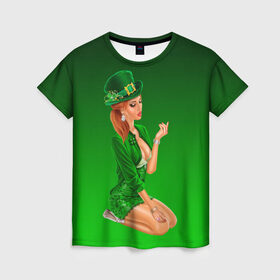 Женская футболка 3D с принтом девушка лепрекон в зеленом в Петрозаводске, 100% полиэфир ( синтетическое хлопкоподобное полотно) | прямой крой, круглый вырез горловины, длина до линии бедер | 17 марта | девушка | день святого патрика | зеленый | зеленый костюм | ирландия | клевер | кружка | лепрекон | модель | монеты | рисунок | традиции | эль