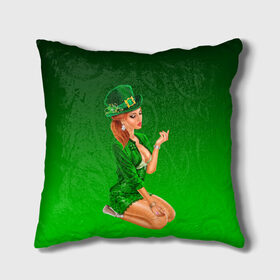 Подушка 3D с принтом девушка лепрекон в зеленом в Петрозаводске, наволочка – 100% полиэстер, наполнитель – холлофайбер (легкий наполнитель, не вызывает аллергию). | состоит из подушки и наволочки. Наволочка на молнии, легко снимается для стирки | 17 марта | девушка | день святого патрика | зеленый | зеленый костюм | ирландия | клевер | кружка | лепрекон | модель | монеты | рисунок | традиции | эль
