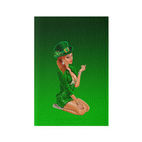 Обложка для паспорта матовая кожа с принтом девушка лепрекон в зеленом в Петрозаводске, натуральная матовая кожа | размер 19,3 х 13,7 см; прозрачные пластиковые крепления | 17 марта | девушка | день святого патрика | зеленый | зеленый костюм | ирландия | клевер | кружка | лепрекон | модель | монеты | рисунок | традиции | эль
