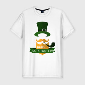 Мужская футболка хлопок Slim с принтом настоящий ирландец в Петрозаводске, 92% хлопок, 8% лайкра | приталенный силуэт, круглый вырез ворота, длина до линии бедра, короткий рукав | 17 марта | день святого патрика | зеленый | ирландия | клевер | надпись | пожелние | традиции | трубка | цилиндр | шляпа