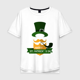 Мужская футболка хлопок Oversize с принтом настоящий ирландец в Петрозаводске, 100% хлопок | свободный крой, круглый ворот, “спинка” длиннее передней части | 17 марта | день святого патрика | зеленый | ирландия | клевер | надпись | пожелние | традиции | трубка | цилиндр | шляпа