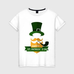Женская футболка хлопок с принтом настоящий ирландец в Петрозаводске, 100% хлопок | прямой крой, круглый вырез горловины, длина до линии бедер, слегка спущенное плечо | 17 марта | день святого патрика | зеленый | ирландия | клевер | надпись | пожелние | традиции | трубка | цилиндр | шляпа