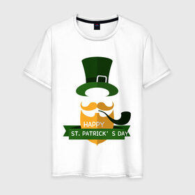 Мужская футболка хлопок с принтом настоящий ирландец в Петрозаводске, 100% хлопок | прямой крой, круглый вырез горловины, длина до линии бедер, слегка спущенное плечо. | Тематика изображения на принте: 17 марта | день святого патрика | зеленый | ирландия | клевер | надпись | пожелние | традиции | трубка | цилиндр | шляпа