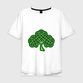 Мужская футболка хлопок Oversize с принтом кельтский клевер в Петрозаводске, 100% хлопок | свободный крой, круглый ворот, “спинка” длиннее передней части | 17 марта | день святого патрика | дерево | зеленый | ирландия | кельтский узор | клевер | рисунок | традиции | трехлистник