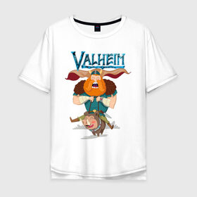 Мужская футболка хлопок Oversize с принтом Valheim в Петрозаводске, 100% хлопок | свободный крой, круглый ворот, “спинка” длиннее передней части | fantasy | mmo | valheim | valve | валхейм | вальхейм | викинги | выживалка | игра | королевская битва | ммо | ролевая игра | фэнтази