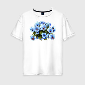 Женская футболка хлопок Oversize с принтом Цветочки в Петрозаводске, 100% хлопок | свободный крой, круглый ворот, спущенный рукав, длина до линии бедер
 | анютины глазки | девушкам | женщинам | красота | цветочки | цветы