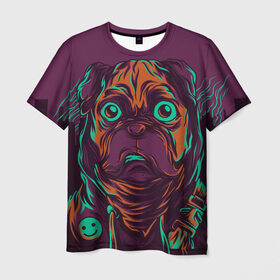 Мужская футболка 3D с принтом Собака в Петрозаводске, 100% полиэфир | прямой крой, круглый вырез горловины, длина до линии бедер | город | животное | пес | смайлик