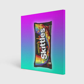 Холст квадратный с принтом Skittles | Черный в Петрозаводске, 100% ПВХ |  | black | skittles | sweet heat | градиент | зеленый | радуга | розовый | синий | скитлс | черный