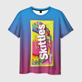 Мужская футболка 3D с принтом Skittles | Желтый в Петрозаводске, 100% полиэфир | прямой крой, круглый вырез горловины, длина до линии бедер | skittles | sweet sours | yellow | градиент | желтый | красный | радуга | розовый | синий | скитлс | фиолетовый