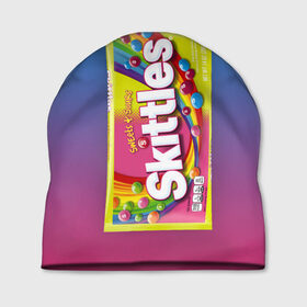 Шапка 3D с принтом Skittles | Желтый в Петрозаводске, 100% полиэстер | универсальный размер, печать по всей поверхности изделия | Тематика изображения на принте: skittles | sweet sours | yellow | градиент | желтый | красный | радуга | розовый | синий | скитлс | фиолетовый