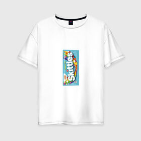 Женская футболка хлопок Oversize с принтом Skittles | Голубой в Петрозаводске, 100% хлопок | свободный крой, круглый ворот, спущенный рукав, длина до линии бедер
 | blue | freeze pop | limited edition | skittles | скитлс