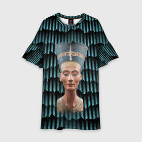 Детское платье 3D с принтом Нефертити в Петрозаводске, 100% полиэстер | прямой силуэт, чуть расширенный к низу. Круглая горловина, на рукавах — воланы | африка | божества | волны | геометрия | египет | маска | нефертити | фараон | царица