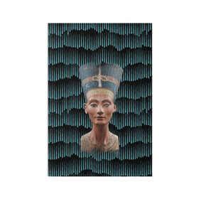 Обложка для паспорта матовая кожа с принтом Нефертити в Петрозаводске, натуральная матовая кожа | размер 19,3 х 13,7 см; прозрачные пластиковые крепления | Тематика изображения на принте: африка | божества | волны | геометрия | египет | маска | нефертити | фараон | царица