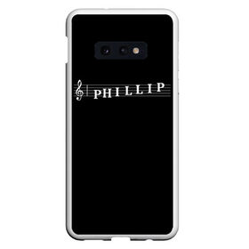 Чехол для Samsung S10E с принтом Phillip в Петрозаводске, Силикон | Область печати: задняя сторона чехла, без боковых панелей | Тематика изображения на принте: clef | instrument | music | musical | name | notation | note | notes | phillip | tablature | treble | грамота | имя | инструмент | ключ | музыка | музыкальный | нота | нотная | ноты | скрипичный | табулатура | филипп | филя