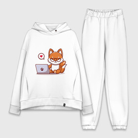 Женский костюм хлопок Oversize с принтом Cute fox and laptop в Петрозаводске,  |  | fox | laptop | love | кицуне | кицунэ | комп | компьютер | лапа | лапка | лиса | лисенок | лисичка | лэптоп | любовь | ноут | ноутбук | отпечаток | очки | привет | рука | ручка | сердечко | сердце