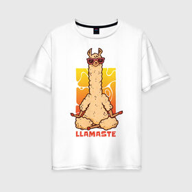 Женская футболка хлопок Oversize с принтом Llamaste в Петрозаводске, 100% хлопок | свободный крой, круглый ворот, спущенный рукав, длина до линии бедер
 | art | lama | meditation | namaste | yoga | арт | йога | лама | медитация | намасте