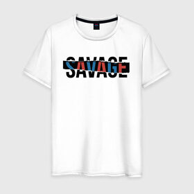 Мужская футболка хлопок с принтом SAVAGE | ДИКАРЬ в Петрозаводске, 100% хлопок | прямой крой, круглый вырез горловины, длина до линии бедер, слегка спущенное плечо. | creative | minimalism | savage | wild | дикарь | дикий | креатив | креативная | минимализм | надпись | одичалый | текст