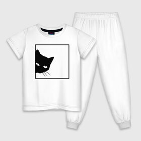Детская пижама хлопок с принтом BLACK CAT ЧЕРНАЯ КОШКА в Петрозаводске, 100% хлопок |  брюки и футболка прямого кроя, без карманов, на брюках мягкая резинка на поясе и по низу штанин
 | black | cat | cats | creative | hunter | minimalism | night | кот | коте | котенок | котэ | кошка | креатив | креативная | минимализм | надпись | ночь | охотник | текст | черная | черный