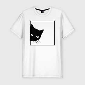 Мужская футболка хлопок Slim с принтом BLACK CAT | ЧЕРНАЯ КОШКА в Петрозаводске, 92% хлопок, 8% лайкра | приталенный силуэт, круглый вырез ворота, длина до линии бедра, короткий рукав | Тематика изображения на принте: black | cat | cats | creative | hunter | minimalism | night | кот | коте | котенок | котэ | кошка | креатив | креативная | минимализм | надпись | ночь | охотник | текст | черная | черный