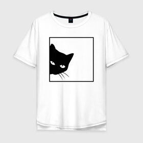 Мужская футболка хлопок Oversize с принтом BLACK CAT | ЧЕРНАЯ КОШКА в Петрозаводске, 100% хлопок | свободный крой, круглый ворот, “спинка” длиннее передней части | Тематика изображения на принте: black | cat | cats | creative | hunter | minimalism | night | кот | коте | котенок | котэ | кошка | креатив | креативная | минимализм | надпись | ночь | охотник | текст | черная | черный