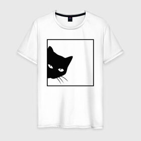 Мужская футболка хлопок с принтом BLACK CAT | ЧЕРНАЯ КОШКА в Петрозаводске, 100% хлопок | прямой крой, круглый вырез горловины, длина до линии бедер, слегка спущенное плечо. | black | cat | cats | creative | hunter | minimalism | night | кот | коте | котенок | котэ | кошка | креатив | креативная | минимализм | надпись | ночь | охотник | текст | черная | черный