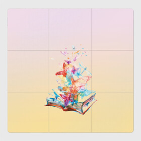 Магнитный плакат 3Х3 с принтом бабочки из книги в Петрозаводске, Полимерный материал с магнитным слоем | 9 деталей размером 9*9 см | бабочки | волшебство | воображение | градиент | книга | рисунок | учение | фантастика | фэнтези