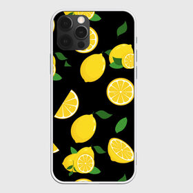 Чехол для iPhone 12 Pro Max с принтом Лимоны на чёрном в Петрозаводске, Силикон |  | citrus natural fruit | fresh | illustration | organic | pattern | texture | лето | лимон | свежесть | тропики | узор | фон | фрукты | цитрус | экзотика