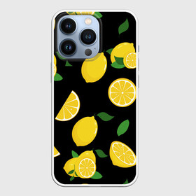 Чехол для iPhone 13 Pro с принтом Лимоны на чёрном в Петрозаводске,  |  | citrus natural fruit | fresh | illustration | organic | pattern | texture | лето | лимон | свежесть | тропики | узор | фон | фрукты | цитрус | экзотика