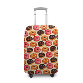 Чехол для чемодана 3D с принтом Пончики в Петрозаводске, 86% полиэфир, 14% спандекс | двустороннее нанесение принта, прорези для ручек и колес | Тематика изображения на принте: еда | колечки | кольцо | конфеты | круг | пища | пончик | пончики | разноцветные пончики | сладкие пончики | сладкое