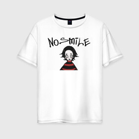 Женская футболка хлопок Oversize с принтом No Smile в Петрозаводске, 100% хлопок | свободный крой, круглый ворот, спущенный рукав, длина до линии бедер
 | no smile | без улыбки | девочка в худи | закрытый рот | мрак | разочарование | шок