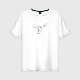 Женская футболка хлопок Oversize с принтом Вискас в Петрозаводске, 100% хлопок | свободный крой, круглый ворот, спущенный рукав, длина до линии бедер
 | вискас | животные | искусство | кот | котик | прикол | сотворение адама | юмор