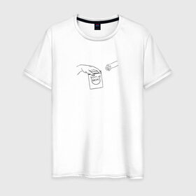 Мужская футболка хлопок с принтом Вискас в Петрозаводске, 100% хлопок | прямой крой, круглый вырез горловины, длина до линии бедер, слегка спущенное плечо. | вискас | животные | искусство | кот | котик | прикол | сотворение адама | юмор