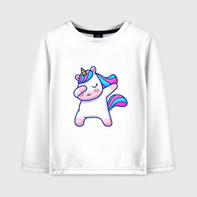 Детский лонгслив хлопок с принтом Cute unicorn в Петрозаводске, 100% хлопок | круглый вырез горловины, полуприлегающий силуэт, длина до линии бедер | даб | детский единорог | единорог | единорог арт | единорог вектор | единорог даб | радужный единорог | розовый единорог