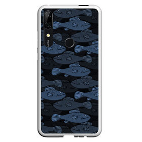 Чехол для Honor P Smart Z с принтом Синие рыбы на темном фоне в Петрозаводске, Силикон | Область печати: задняя сторона чехла, без боковых панелей | морской паттерн | подводный мир | рыбы | синие рыбы