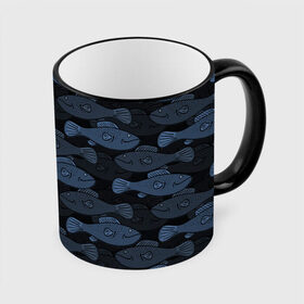 Кружка с принтом Синие рыбы на темном фоне в Петрозаводске, керамика | ёмкость 330 мл | морской паттерн | подводный мир | рыбы | синие рыбы