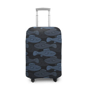Чехол для чемодана 3D с принтом Синие рыбы на темном фоне в Петрозаводске, 86% полиэфир, 14% спандекс | двустороннее нанесение принта, прорези для ручек и колес | морской паттерн | подводный мир | рыбы | синие рыбы