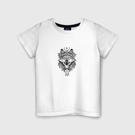 Детская футболка хлопок с принтом Волк в Петрозаводске, 100% хлопок | круглый вырез горловины, полуприлегающий силуэт, длина до линии бедер | волк | волк индеец | инди | ловец снов