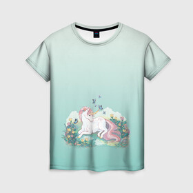 Женская футболка 3D с принтом единорог с бабочками в Петрозаводске, 100% полиэфир ( синтетическое хлопкоподобное полотно) | прямой крой, круглый вырез горловины, длина до линии бедер | бабочки | единорог | живот | лошадка | мир | персонаж | радужный хвост | фантастика