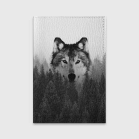 Обложка для паспорта матовая кожа с принтом Волк в Петрозаводске, натуральная матовая кожа | размер 19,3 х 13,7 см; прозрачные пластиковые крепления | Тематика изображения на принте: tegunvteg | волк | деревья | красивый лес | лес | листья | природа | собака | темный лес