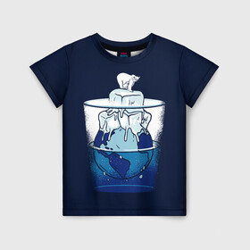 Детская футболка 3D с принтом Polar Ice Bear в Петрозаводске, 100% гипоаллергенный полиэфир | прямой крой, круглый вырез горловины, длина до линии бедер, чуть спущенное плечо, ткань немного тянется | north pole | planet | water | антарктида | антарктика | арктика | белый медведь | в стакане | вода | земля | кубики льда | лед | льдина | льдинка | медведица | медвежонок | на льдине | наполовину полон | планета