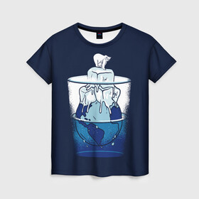 Женская футболка 3D с принтом Polar Ice Bear в Петрозаводске, 100% полиэфир ( синтетическое хлопкоподобное полотно) | прямой крой, круглый вырез горловины, длина до линии бедер | north pole | planet | water | антарктида | антарктика | арктика | белый медведь | в стакане | вода | земля | кубики льда | лед | льдина | льдинка | медведица | медвежонок | на льдине | наполовину полон | планета