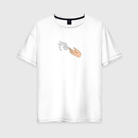 Женская футболка хлопок Oversize с принтом The Creation of Adam в Петрозаводске, 100% хлопок | свободный крой, круглый ворот, спущенный рукав, длина до линии бедер
 | искусство | микеланджело | руки | скелет | сотворение адама