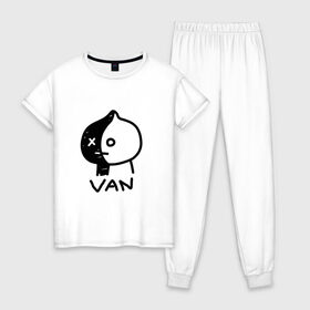 Женская пижама хлопок с принтом VAN | ВАН в Петрозаводске, 100% хлопок | брюки и футболка прямого кроя, без карманов, на брюках мягкая резинка на поясе и по низу штанин | army | bangtan boys | bt21 | bts | bts stickers | chimmy | cooky | k pop | koya | mang | monster | rap monster | rapmon | rj | rm | shooky | tata | van | бтс | ви | джей хоуп | джонгук | кейпоп | реп монстр | стикеры bts | сюга | чимин | чин