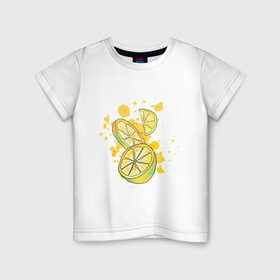 Детская футболка хлопок с принтом Лимон и Лайм в Петрозаводске, 100% хлопок | круглый вырез горловины, полуприлегающий силуэт, длина до линии бедер | art | food | juice | juicy | lemon | lime | summer | watercolor | watercolour | акварель | акварельные фрукты | арт | брызги | витамин с | еда | желтый лимон | зеленый лайм | иллюстрация | лето | правильное питание | природа | рисунок