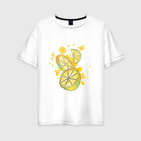 Женская футболка хлопок Oversize с принтом Лимон и Лайм в Петрозаводске, 100% хлопок | свободный крой, круглый ворот, спущенный рукав, длина до линии бедер
 | art | food | juice | juicy | lemon | lime | summer | watercolor | watercolour | акварель | акварельные фрукты | арт | брызги | витамин с | еда | желтый лимон | зеленый лайм | иллюстрация | лето | правильное питание | природа | рисунок