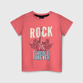 Детская футболка хлопок с принтом Rock music forever в Петрозаводске, 100% хлопок | круглый вырез горловины, полуприлегающий силуэт, длина до линии бедер | гитара | металл | микрофон | музыка | песня | рок | рок звезда